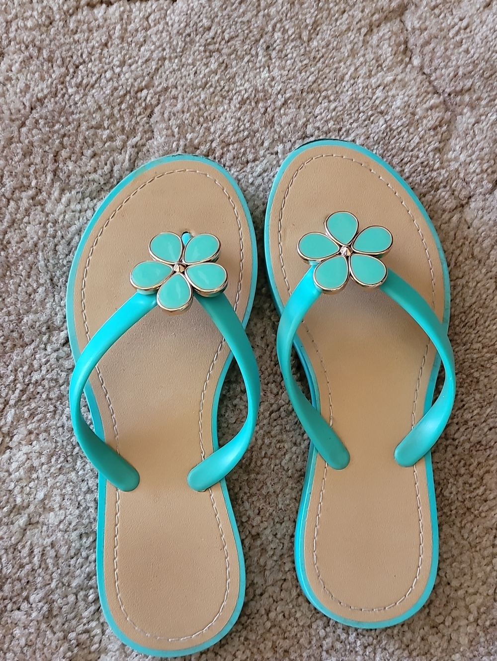 Women’s Turquoise Flower Accent Flip Flop Sandals